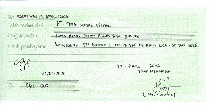 TML - Penyediaan Kontrakan Tukang Kamar 2 Oleh Bu Nunung Periode   5 April - 5 Mei 2026